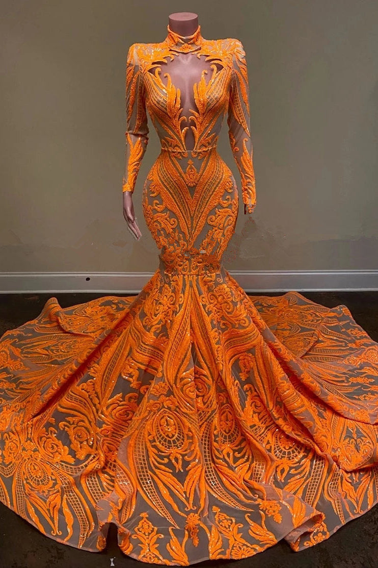 Long Sleeve Lace Sequins Prom Dress Mermaid Long-Newinlook