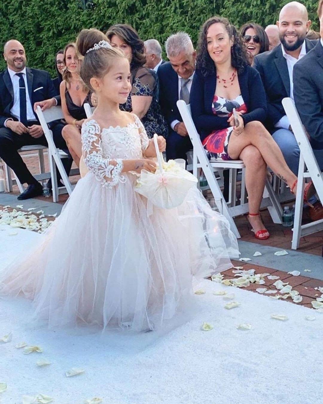 Long Sleeve Tulle Lace Flower Girl Dress With Bowknot