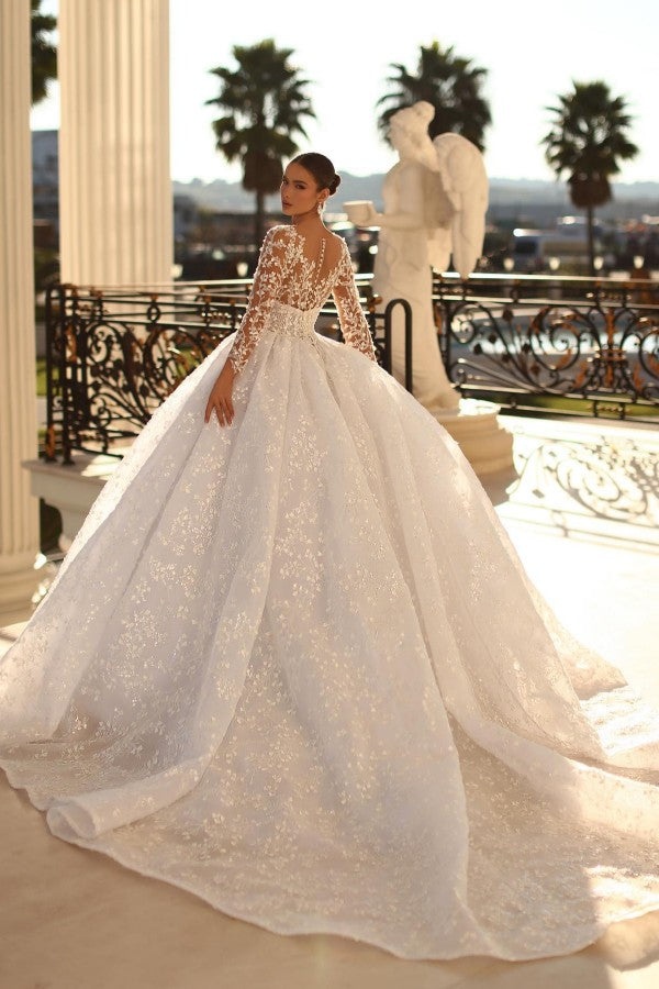 Long Sleeves Ball Gown Bridal Dress Lace Appliques Online