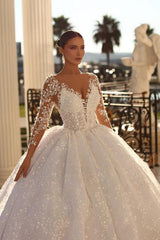 Long Sleeves Ball Gown Bridal Dress Lace Appliques Online