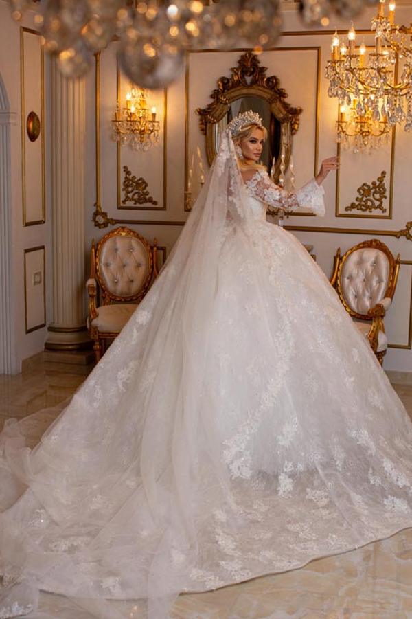 Long Sleeves Ball Gown Wedding Dress Lace Online