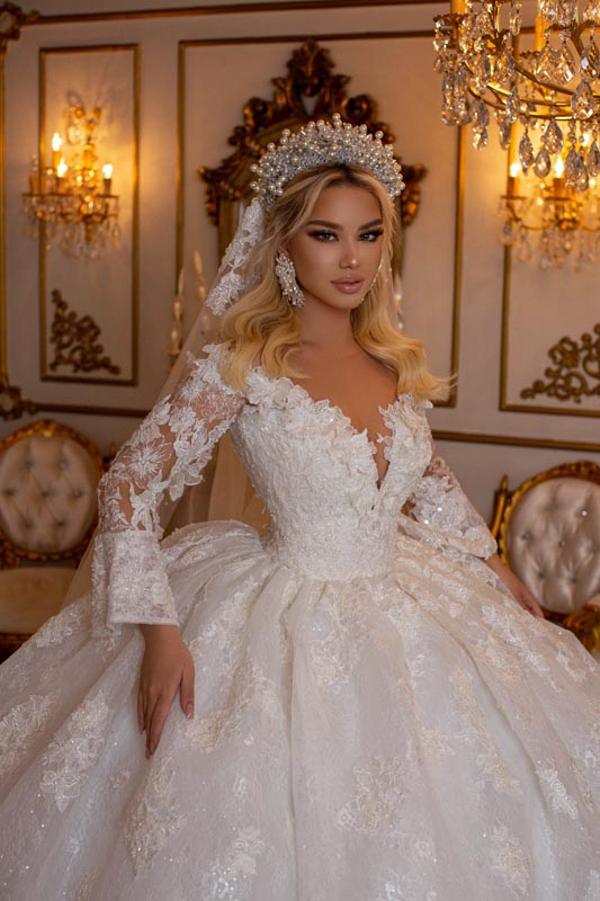 Long Sleeves Ball Gown Wedding Dress Lace Online