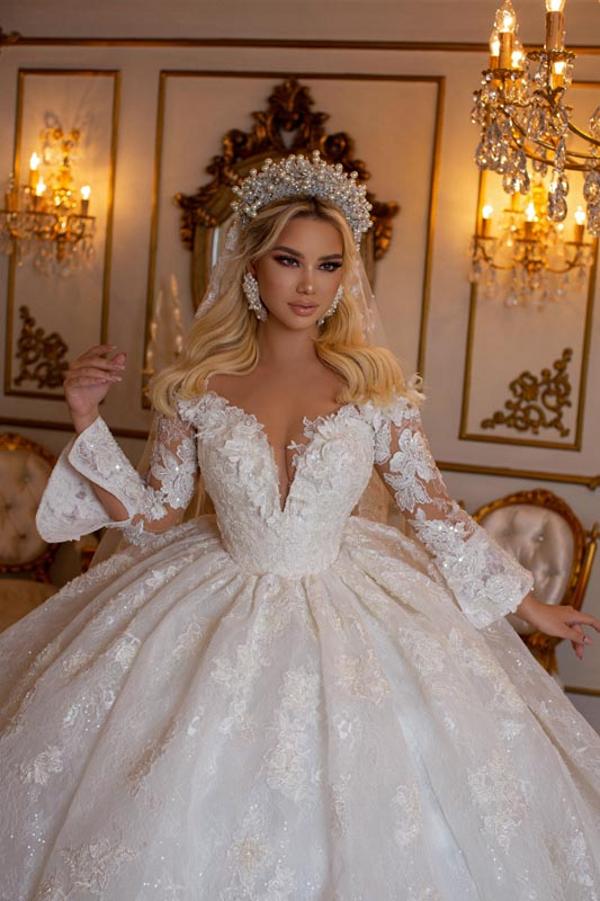 Long Sleeves Ball Gown Wedding Dress Lace Online