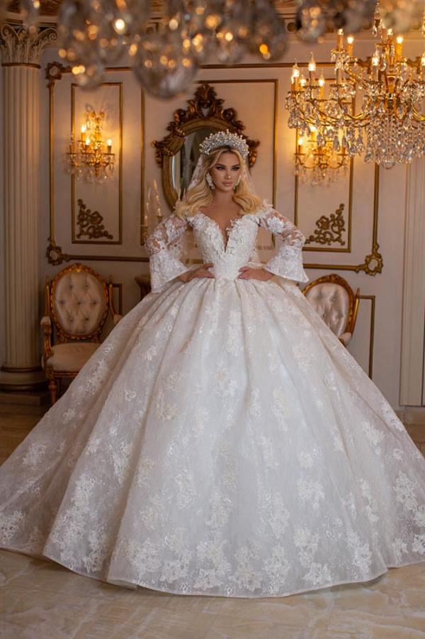 Long Sleeves Ball Gown Wedding Dress Lace Online