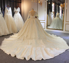 Long Sleeves Ball Gown Wedding Dress With Lace Appliques