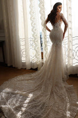 Long Sleeves Bridal Gown Mermaid With Delicate Lace