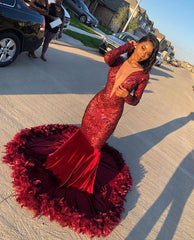 Long Sleeves Burgundy Prom Dress Sequins Mermaid Online