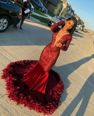Long Sleeves Burgundy Prom Dress Sequins Mermaid Online