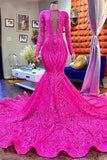 Long Sleeves Fuchsia Prom Dress Mermaid Sequins Online