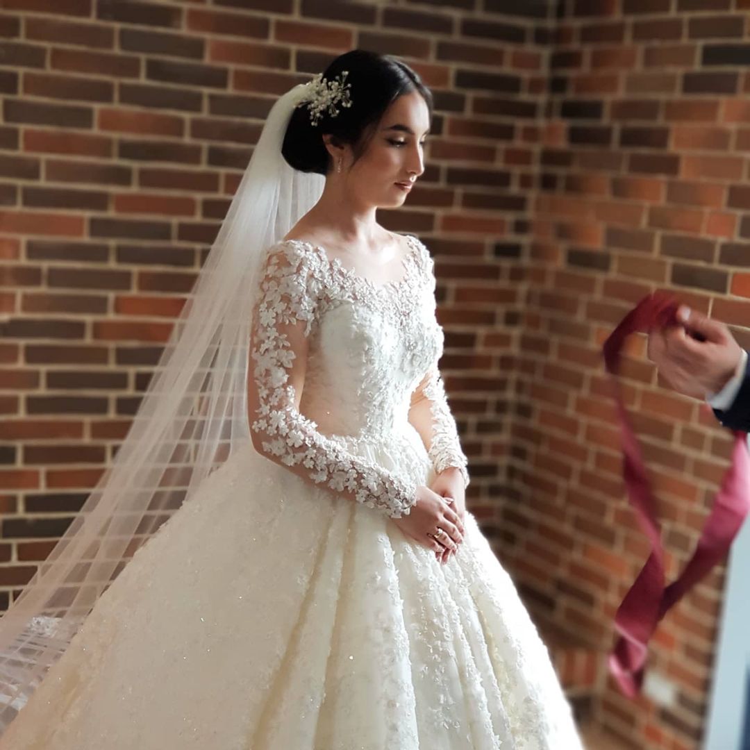 Long Sleeves Lace Ball Gown Wedding Dress Off-the-Shoulder