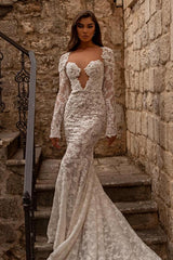 Long Sleeves Mermaid Bridal Dress Lace Sweetheart With Appliques