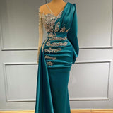 Long Sleeves Mermaid Evening Dress Ruffles With Appliques Beadings
