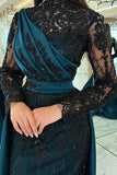 Long Sleeves Mermaid Prom Dress Overskirt With Appliques Beads