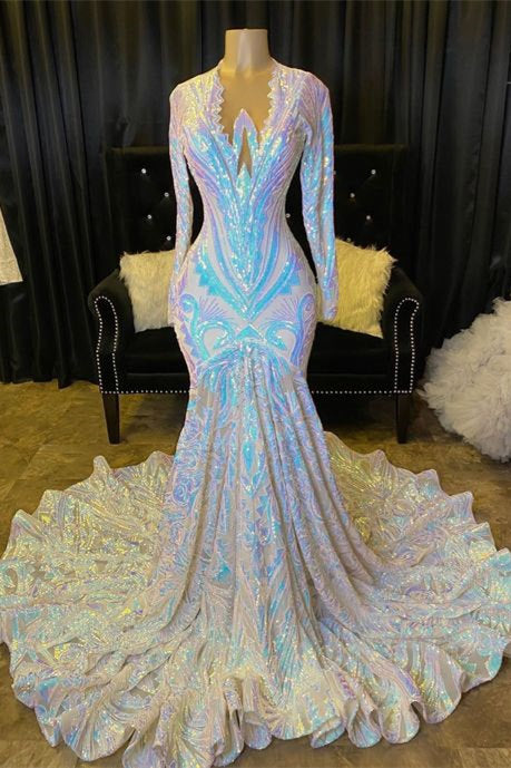 Long Sleeves Mermaid Prom Dress With Sequins