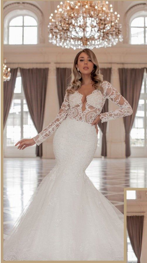 Long Sleeves Mermaid Wedding Dress Lace Long