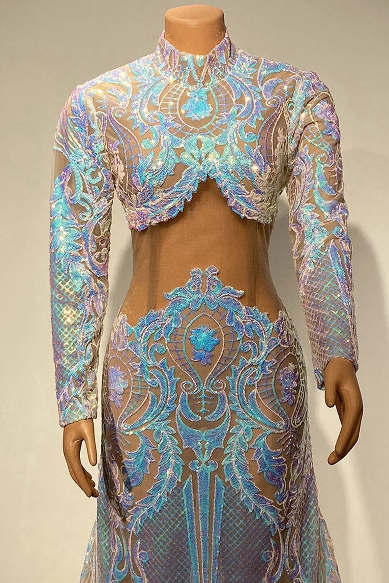 Long Sleeves Prom Dress Mermaid Sequins Online