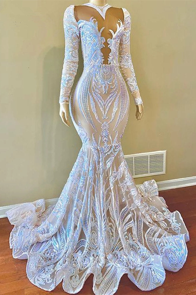 Long Sleeves Sequins Prom Dress Mermaid Online