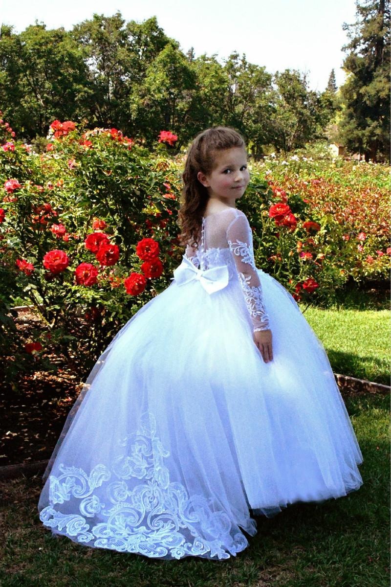 Long Sleeves Tulle Lace Flower Girl Dress On Sale