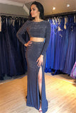 Long Sleeves Two Pieces Prom Dress Mermaid With Beads Split