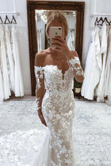 Long Sleeves Wedding Dress Mermaid With Lace Appliques