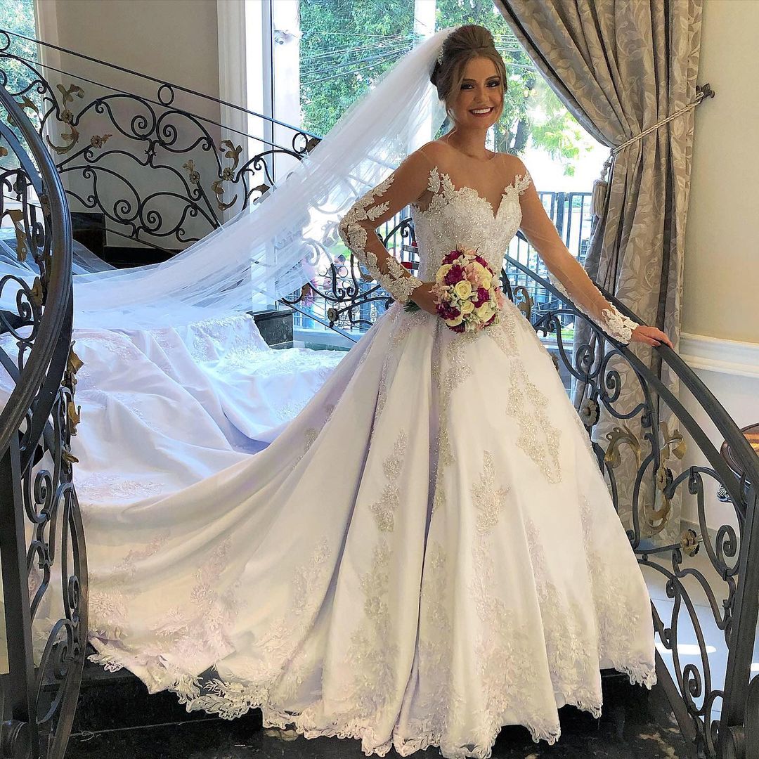 long sleeve princess wedding dress Unique Off the Shoulder Sleeves WD728 US14 / Ivory completing the royal silhouette Long Sleeves Wedding Dress Princess
