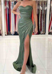 Long/Floor-Length Sheath/Column Sweetheart Charmeuse Prom Dress/Evening Dress With Pleated Split