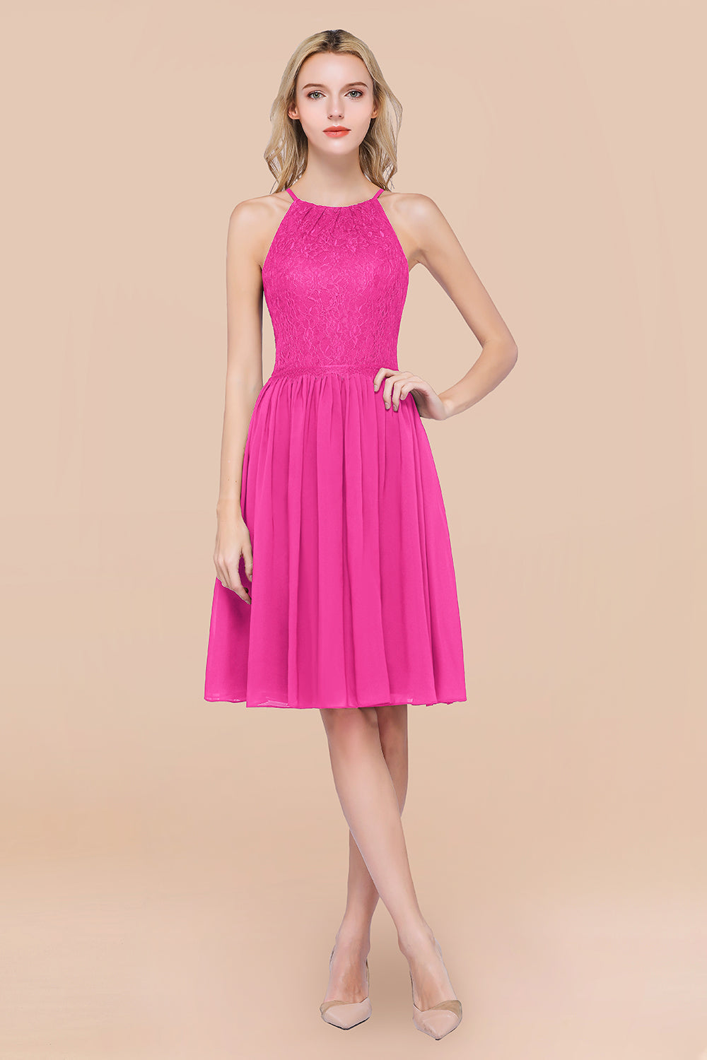 Lovely Burgundy Lace Short Bridesmaid Dress With Spaghetti-Straps