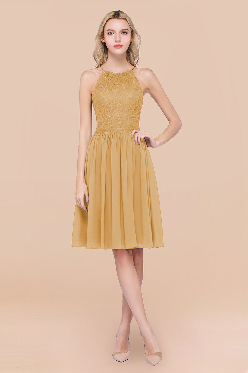 Lovely Burgundy Lace Short Bridesmaid Dress With Spaghetti-Straps