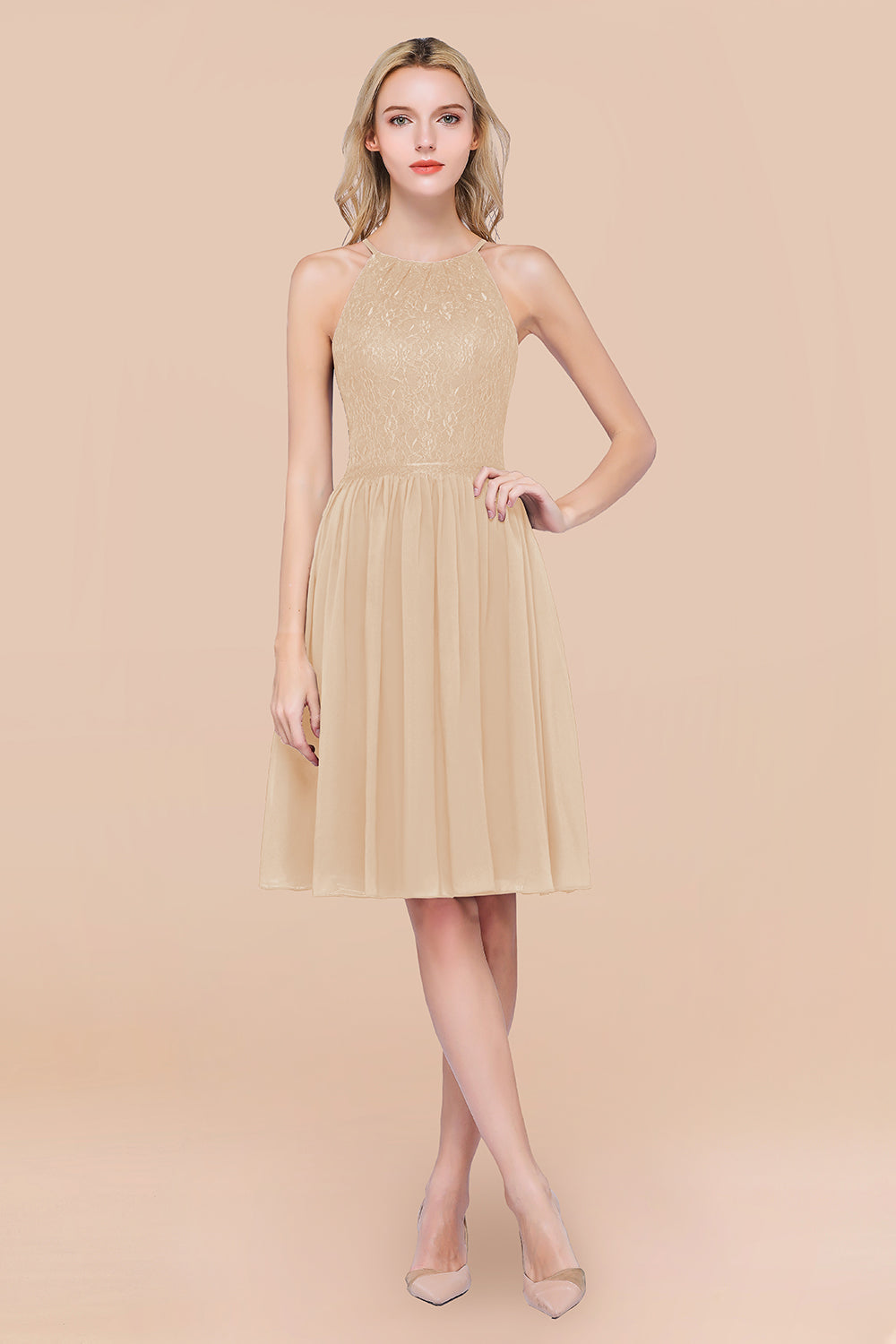Lovely Burgundy Lace Short Bridesmaid Dress With Spaghetti-Straps