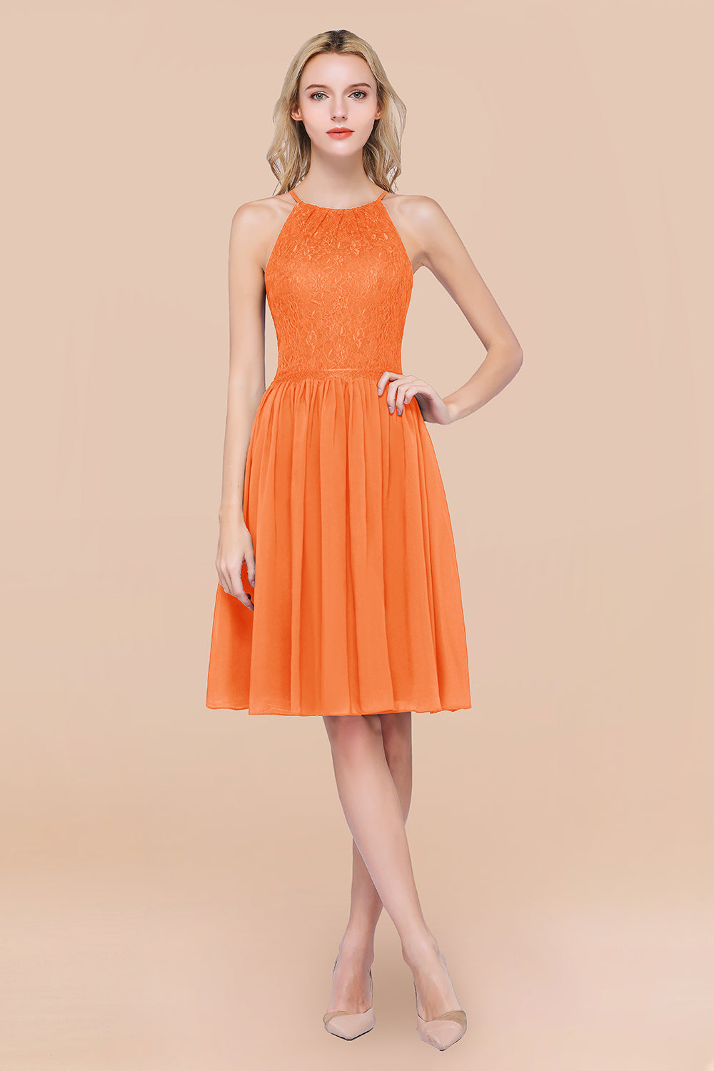 Lovely Burgundy Lace Short Bridesmaid Dress With Spaghetti-Straps