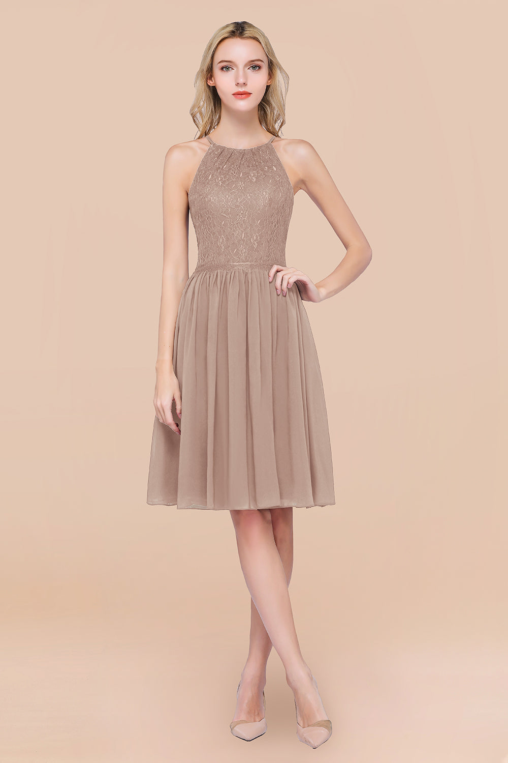 Lovely Burgundy Lace Short Bridesmaid Dress With Spaghetti-Straps