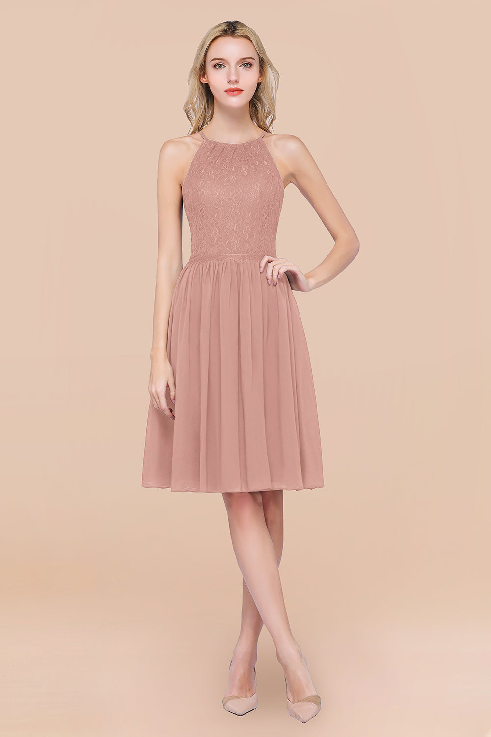 Lovely Burgundy Lace Short Bridesmaid Dress With Spaghetti-Straps