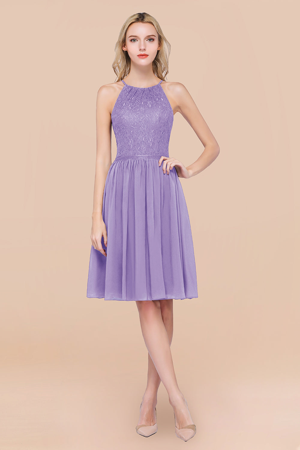 Lovely Burgundy Lace Short Bridesmaid Dress With Spaghetti-Straps