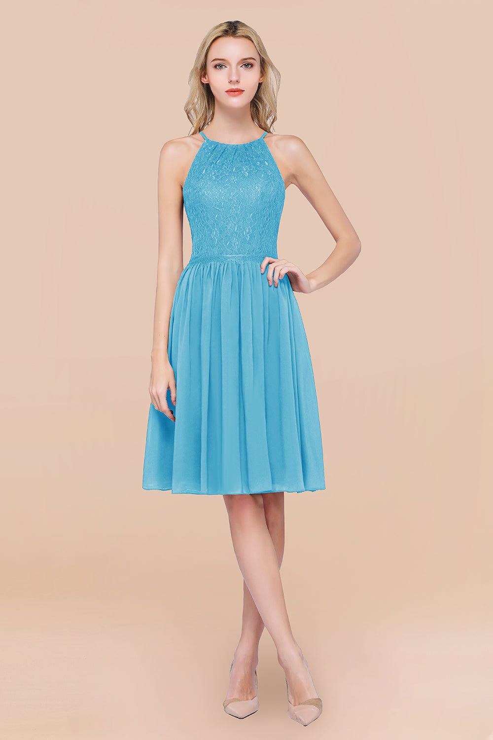 Lovely Burgundy Lace Short Bridesmaid Dress With Spaghetti-Straps