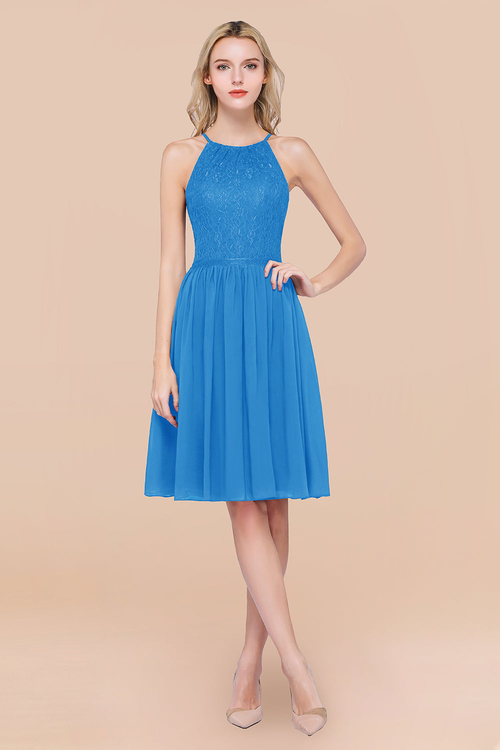 Lovely Burgundy Lace Short Bridesmaid Dress With Spaghetti-Straps