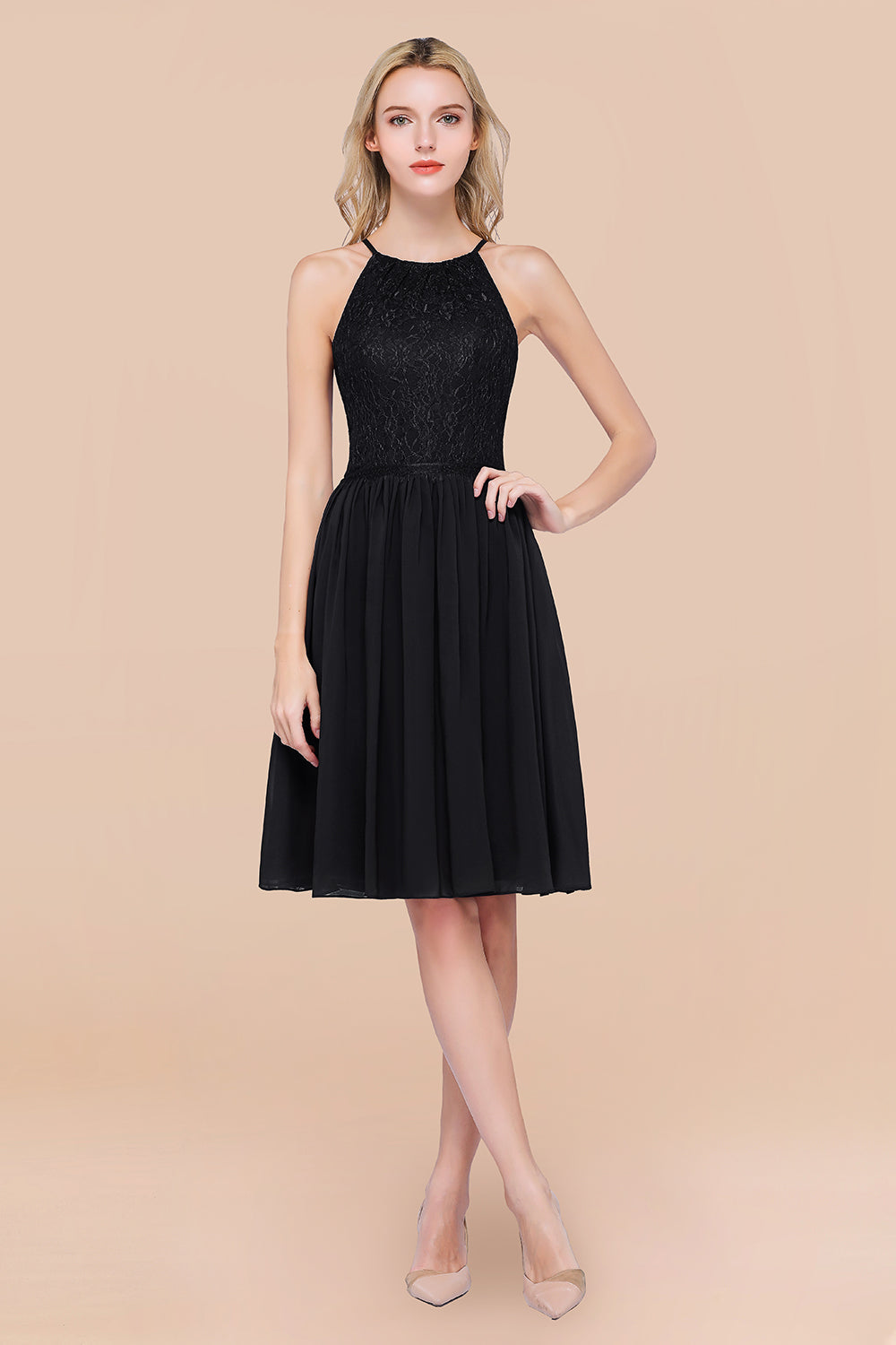 Lovely Burgundy Lace Short Bridesmaid Dress With Spaghetti-Straps