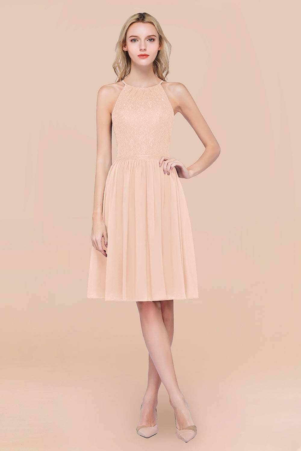 Lovely Burgundy Lace Short Bridesmaid Dress With Spaghetti-Straps