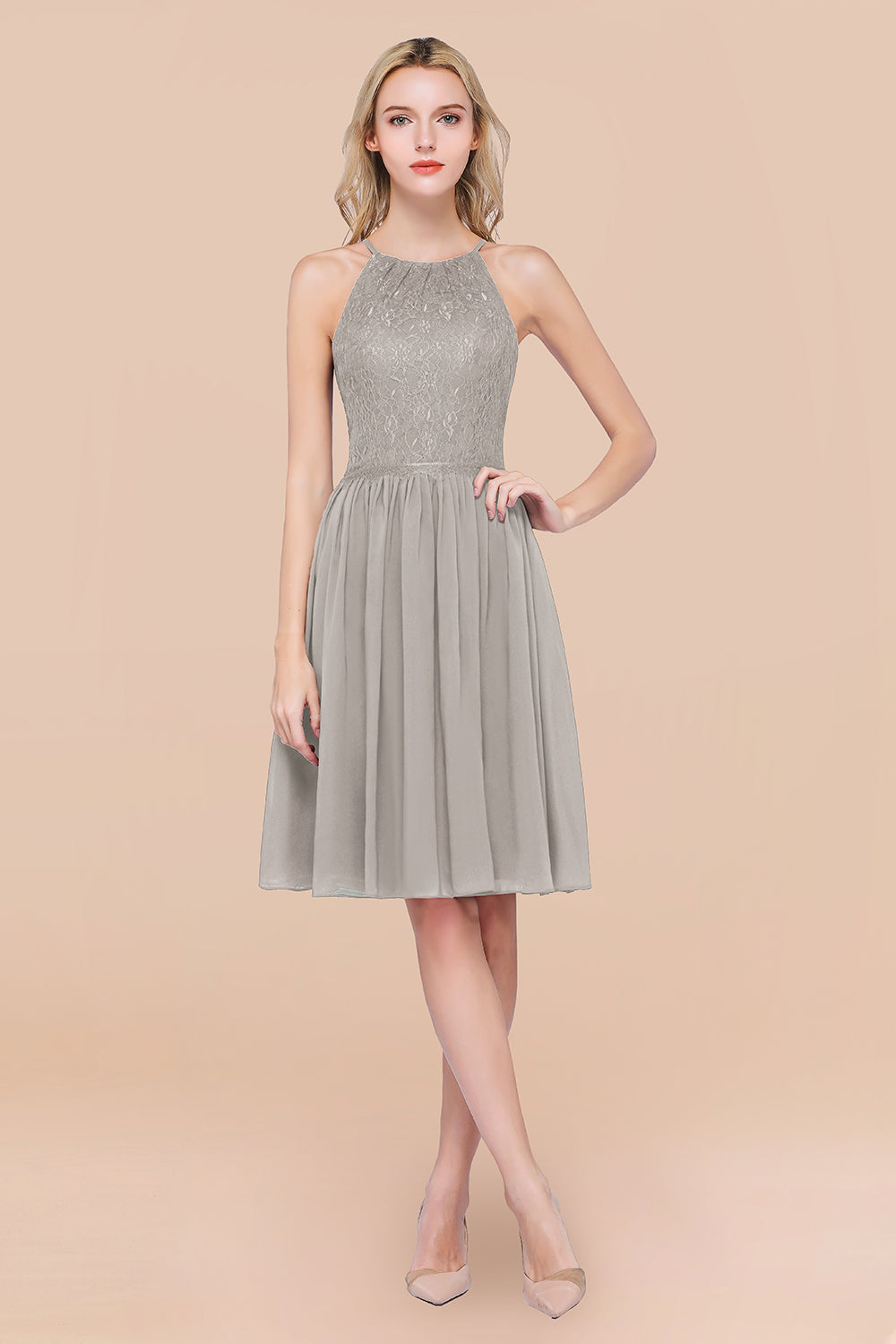 Lovely Burgundy Lace Short Bridesmaid Dress With Spaghetti-Straps