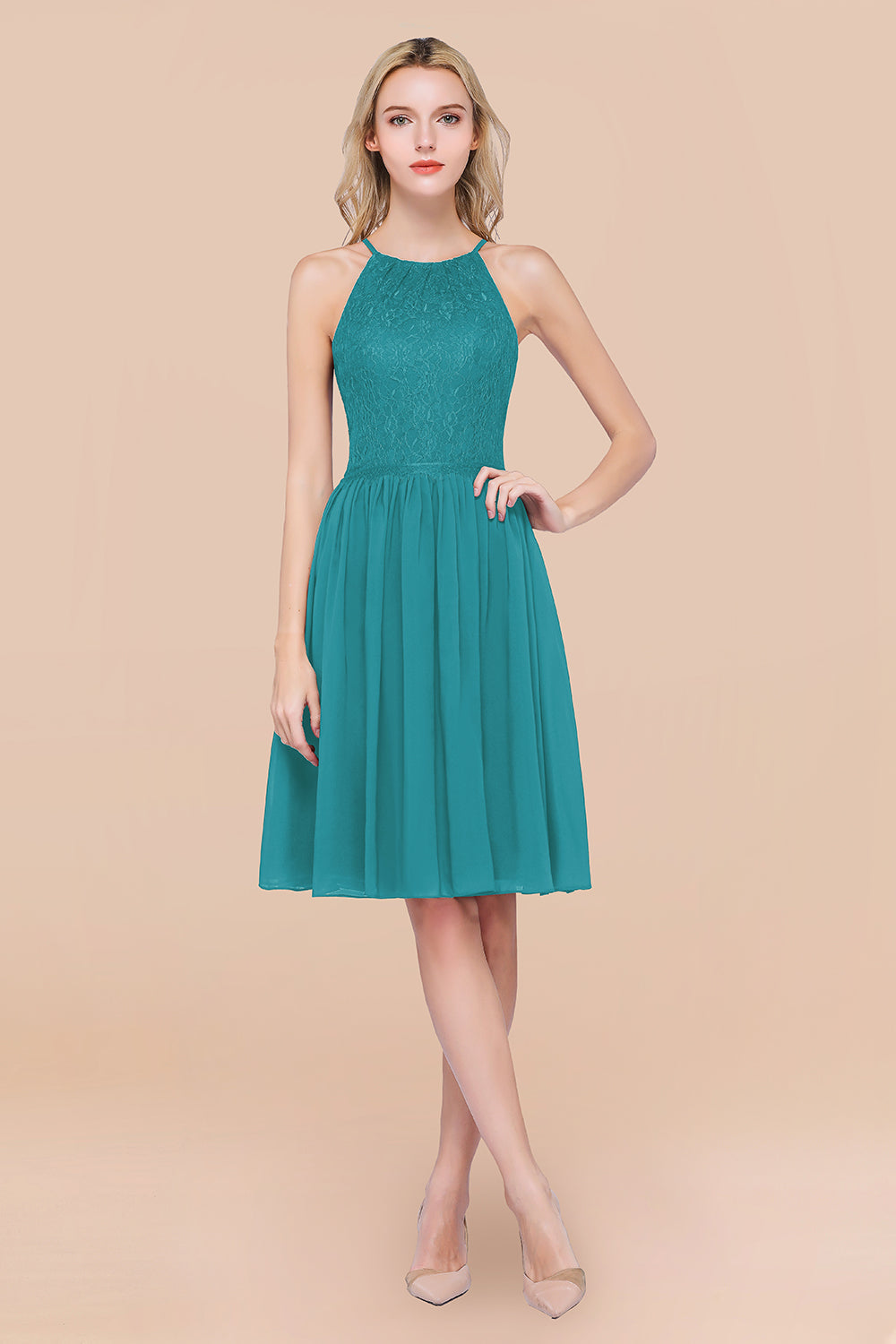 Lovely Burgundy Lace Short Bridesmaid Dress With Spaghetti-Straps
