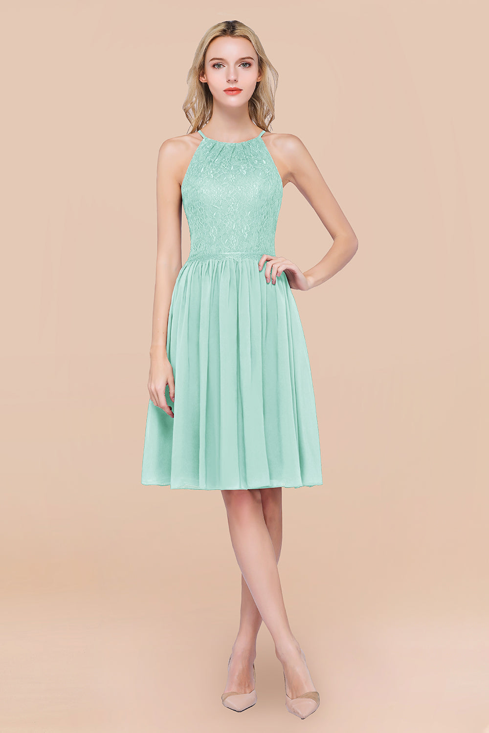 Lovely Burgundy Lace Short Bridesmaid Dress With Spaghetti-Straps