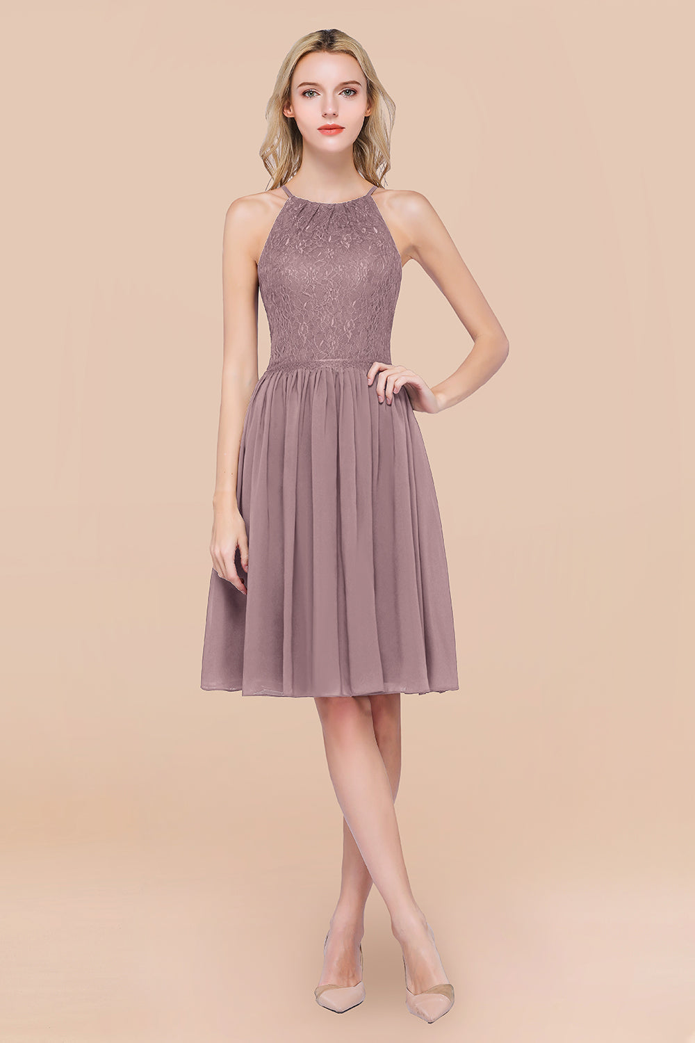 Lovely Burgundy Lace Short Bridesmaid Dress With Spaghetti-Straps