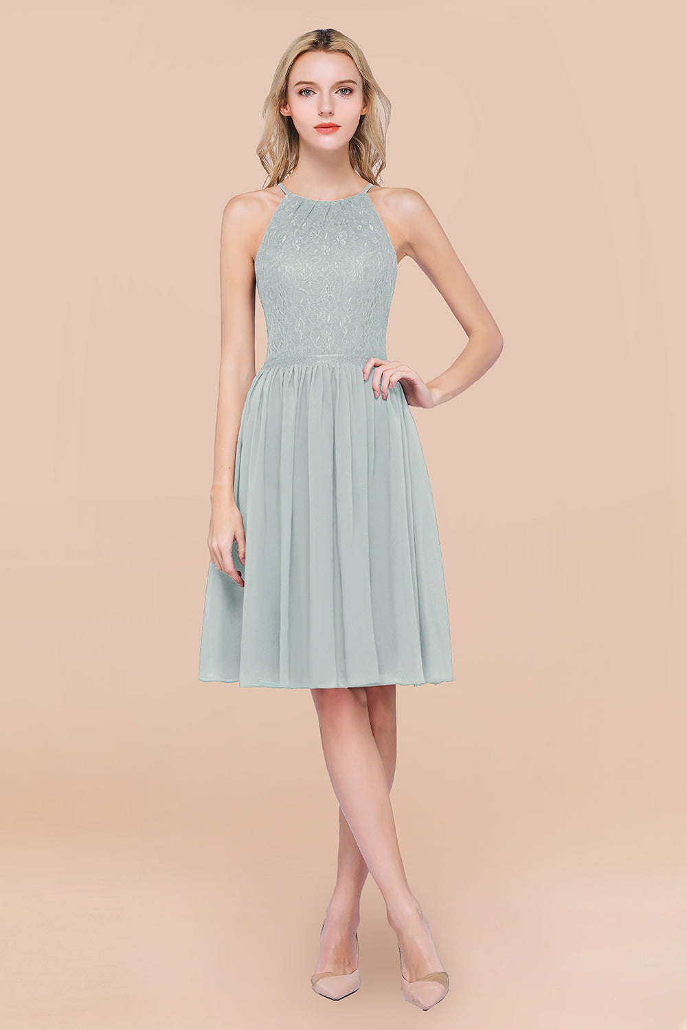Lovely Burgundy Lace Short Bridesmaid Dress With Spaghetti-Straps