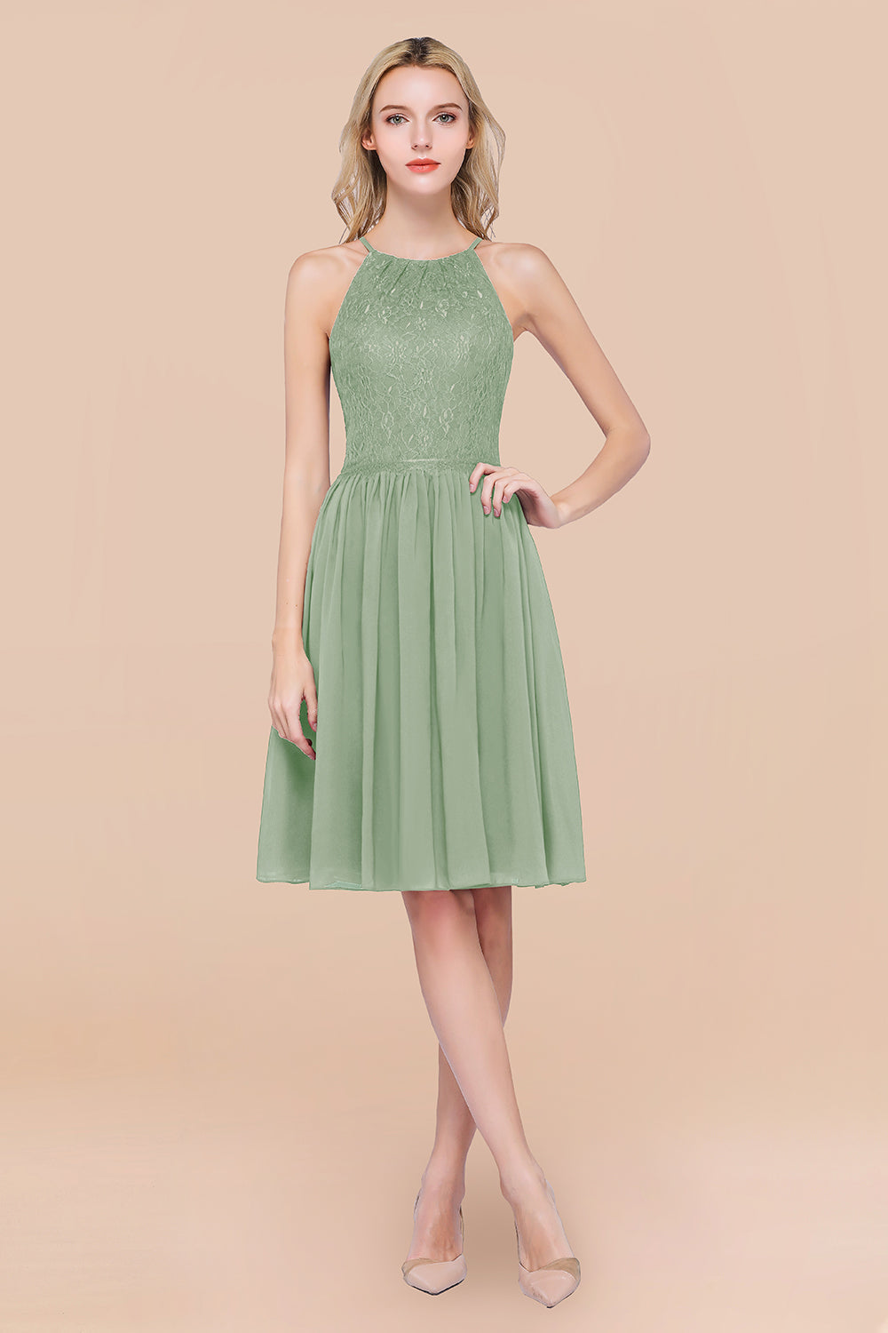 Lovely Burgundy Lace Short Bridesmaid Dress With Spaghetti-Straps