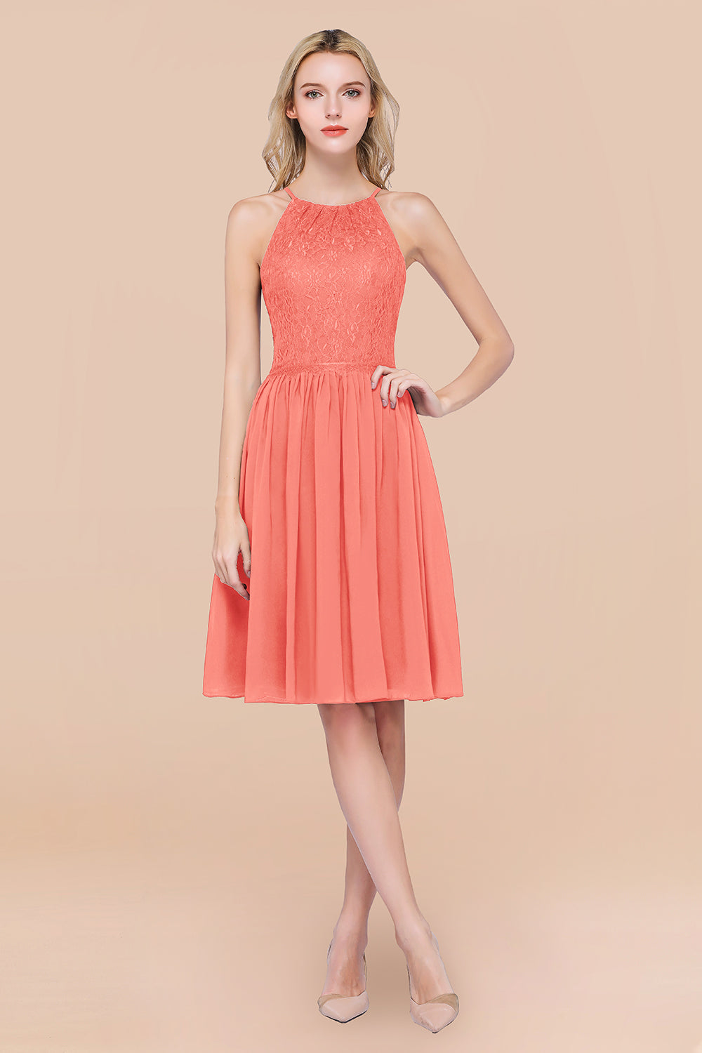 Lovely Burgundy Lace Short Bridesmaid Dress With Spaghetti-Straps