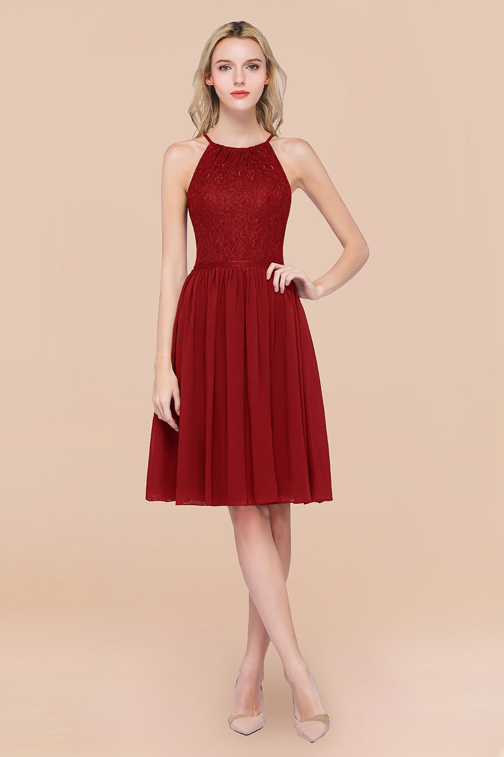 Lovely Burgundy Lace Short Bridesmaid Dresses With Spaghetti-Straps Newinlook Lovely Burgundy Lace Short Bridesmaid Dresses With Spaghetti-Straps Newinlook