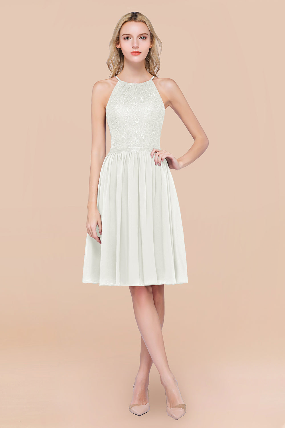 Lovely Burgundy Lace Short Bridesmaid Dress With Spaghetti-Straps