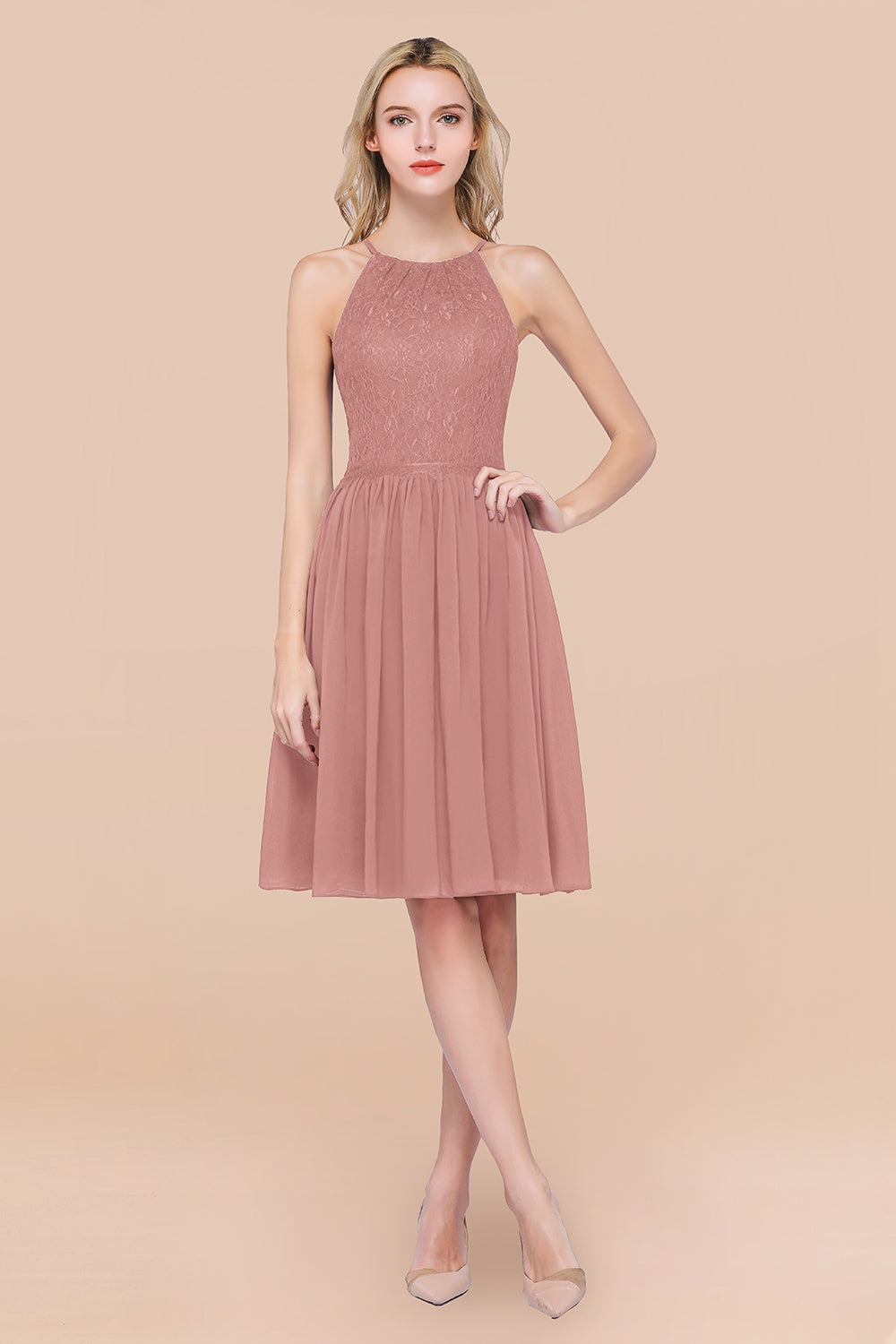 Lovely Burgundy Lace Short Bridesmaid Dress With Spaghetti-Straps