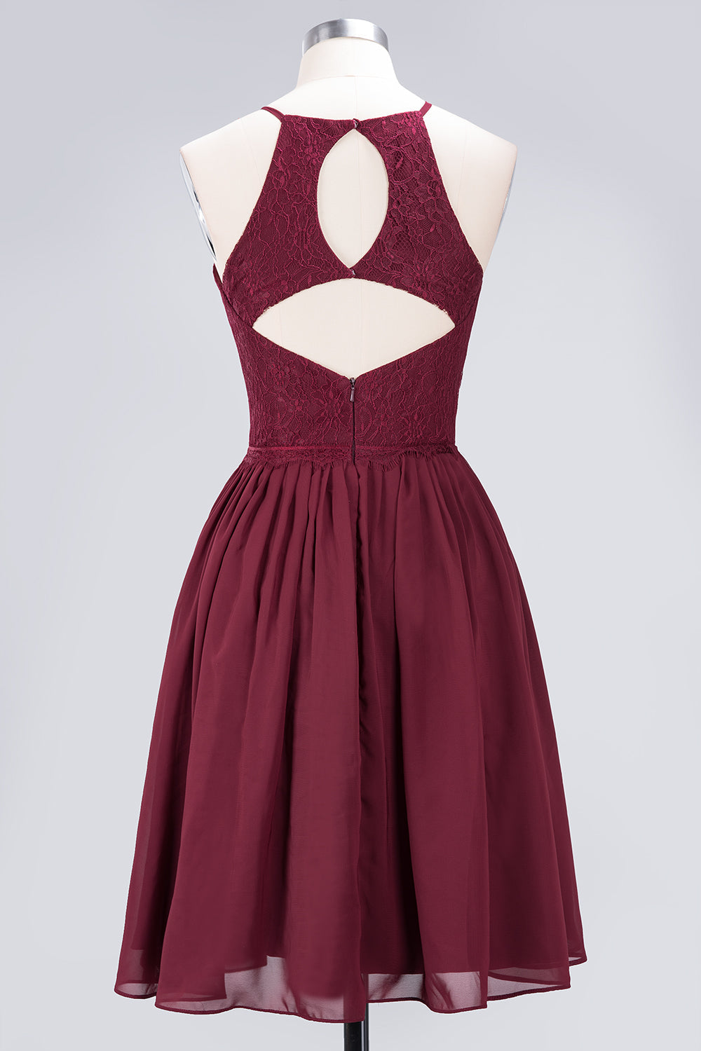 Lovely Burgundy Lace Short Bridesmaid Dress With Spaghetti-Straps