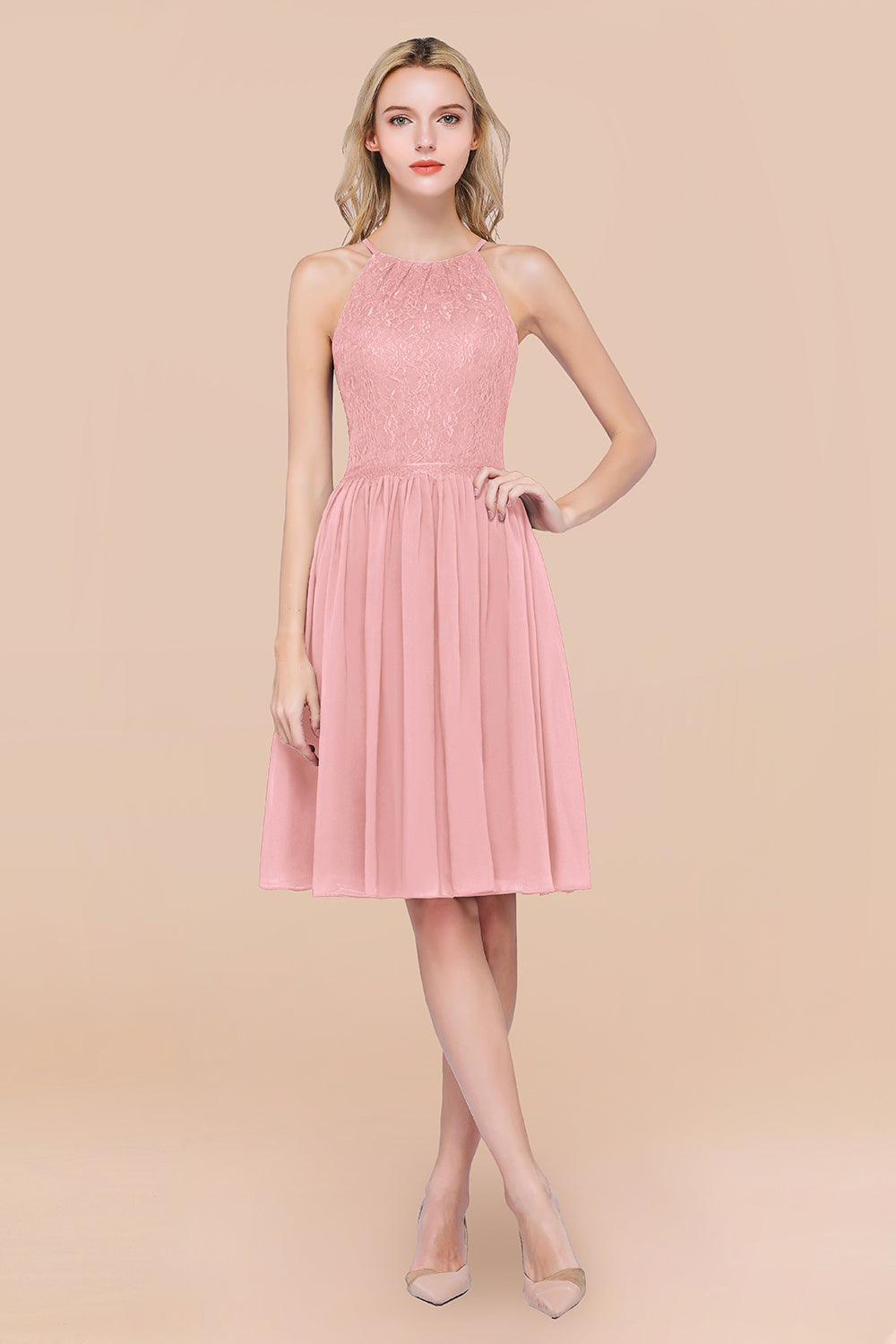 Lovely Burgundy Lace Short Bridesmaid Dress With Spaghetti-Straps