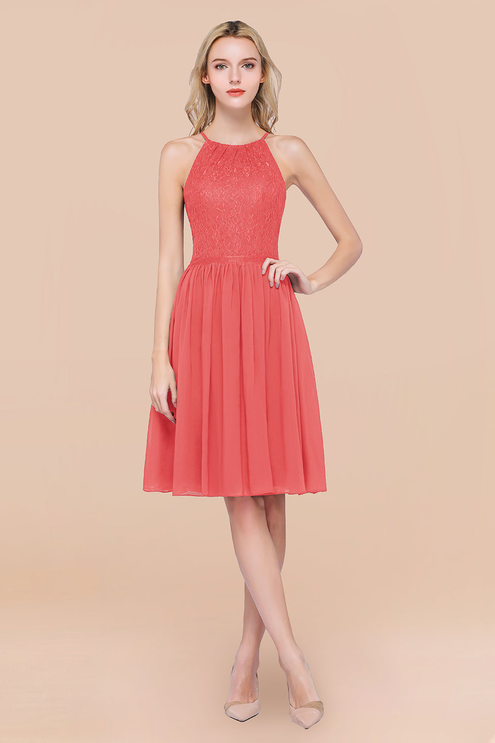 Lovely Burgundy Lace Short Bridesmaid Dress With Spaghetti-Straps
